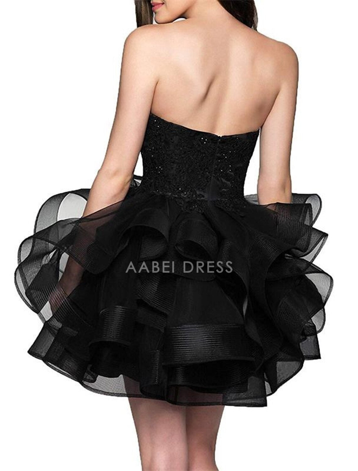 AABEI DRESS New Homecoming Dress A-Line Sweetheart Cocktail Dresses Minimalist Dress Party Sleeveless Strapless Satin with Appliques Tiered Short Prom Dresse