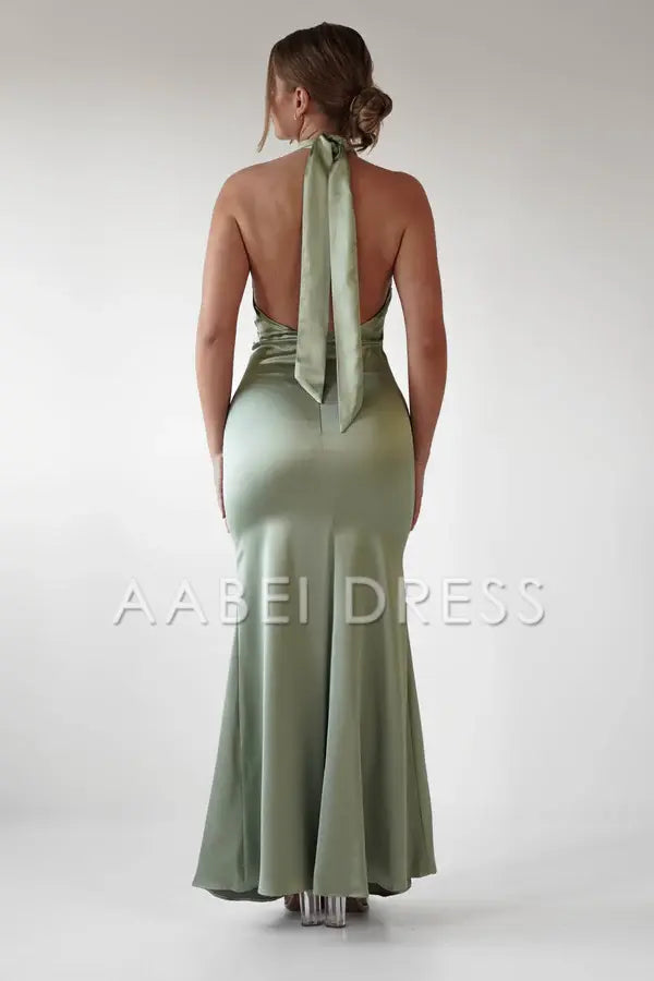 AABEI DRESS Prom Dress Mermaid Sheath satin Glamorous Halter Neck Open Back Elegant Dress
