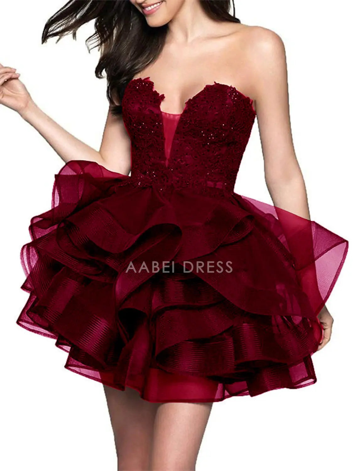 AABEI DRESS New Homecoming Dress A-Line Sweetheart Cocktail Dresses Minimalist Dress Party Sleeveless Strapless Satin with Appliques Tiered Short Prom Dresse