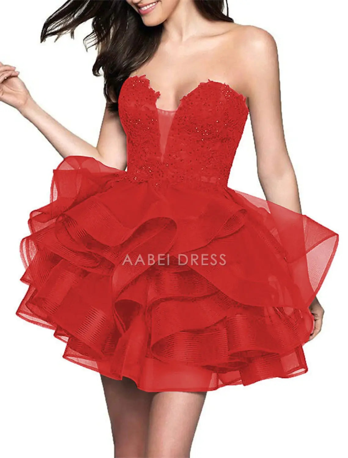 AABEI DRESS New Homecoming Dress A-Line Sweetheart Cocktail Dresses Minimalist Dress Party Sleeveless Strapless Satin with Appliques Tiered Short Prom Dresse
