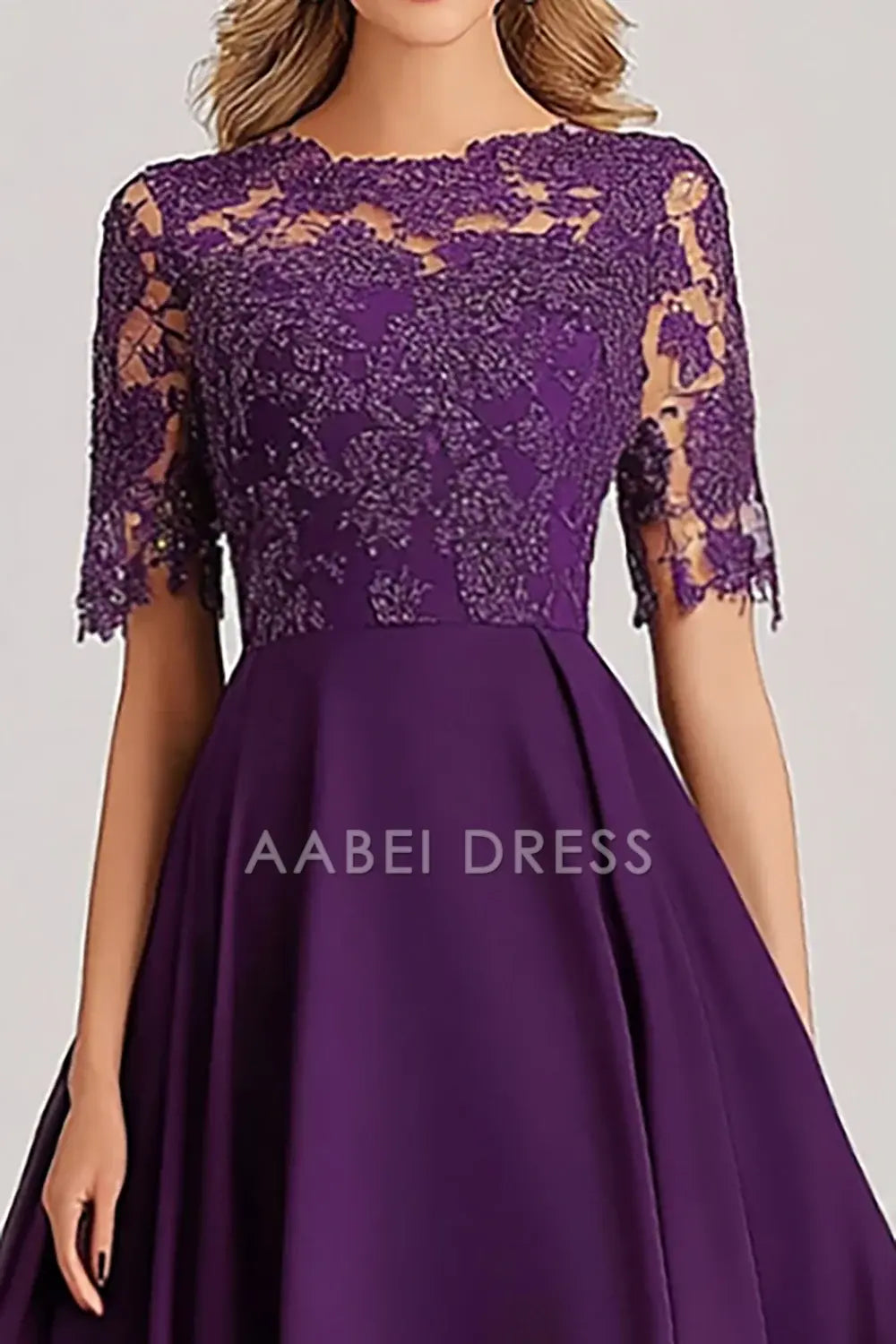 AABEI DRESS Mother Of The Bride Dress Lace Short Sleeve A Line Asymmetrical High-Low Retro Formal Wear Dresse