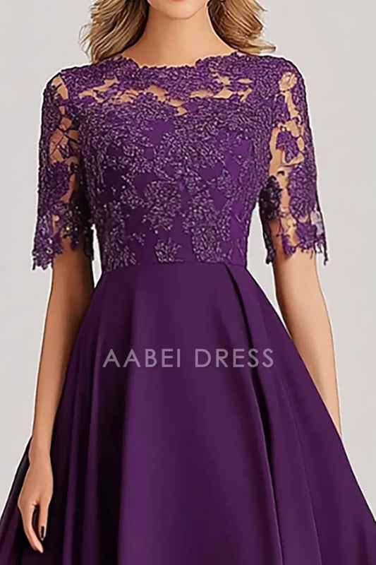 AABEI DRESS Mother Of The Bride Dress Lace Short Sleeve A Line Asymmetrical High-Low Retro Formal Wear Dresse