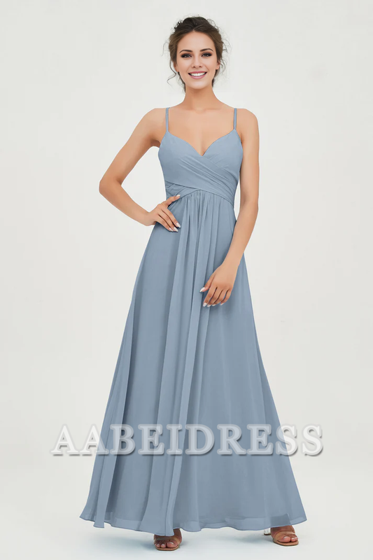 AABEI DRESS Bridesmaid Dresses Chiffon A-Line Spaghetti Strap Sweetheart Pleated Crossed Straps Floor-Length Elegant Simple Dresse Wedding Guests Dresse