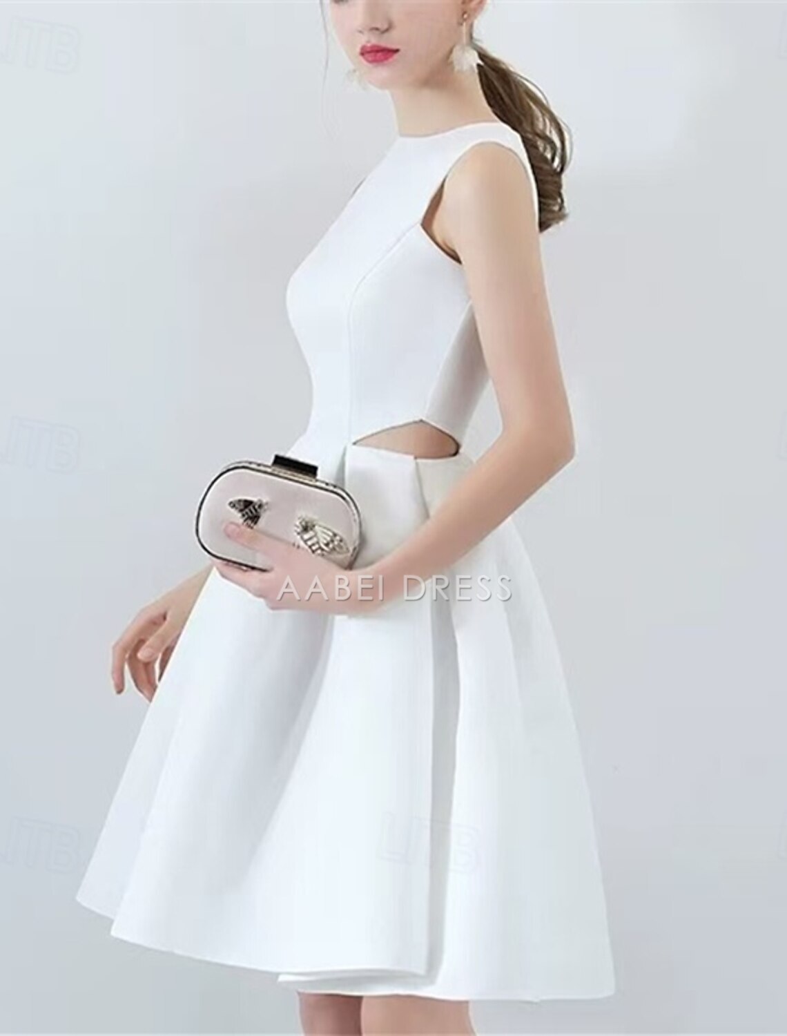 AABEI DRESS New Homecoming Dress Elegant A-Line Boat Neck Formal Wedding Guest Sleeveless Pleats Hollow Out Short Prom Dresse