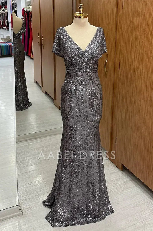 AABEI DRESS High Quality Mother of The Bride Dress Sequin Surplice Neck Charming Mermaid Fashion Dress Formal Dress