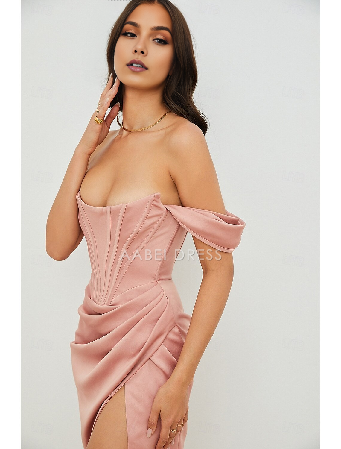AABEI DRESS New Homecoming Dress Sheath Cocktail Elegant Holiday Sleeveless Off Shoulder Pleats Slit Dress Masquerade Dress Charming Short Prom Dresse