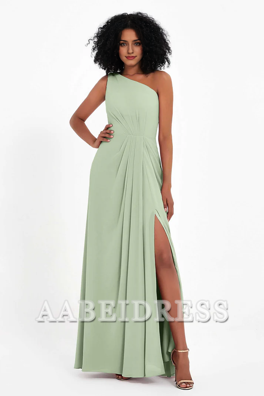 AABEI DRESS Bridesmaid Dresses Chiffon A-Line One Shoulder Sleeveless Side Fork Exquisite Simple Wedding Guests Dresses