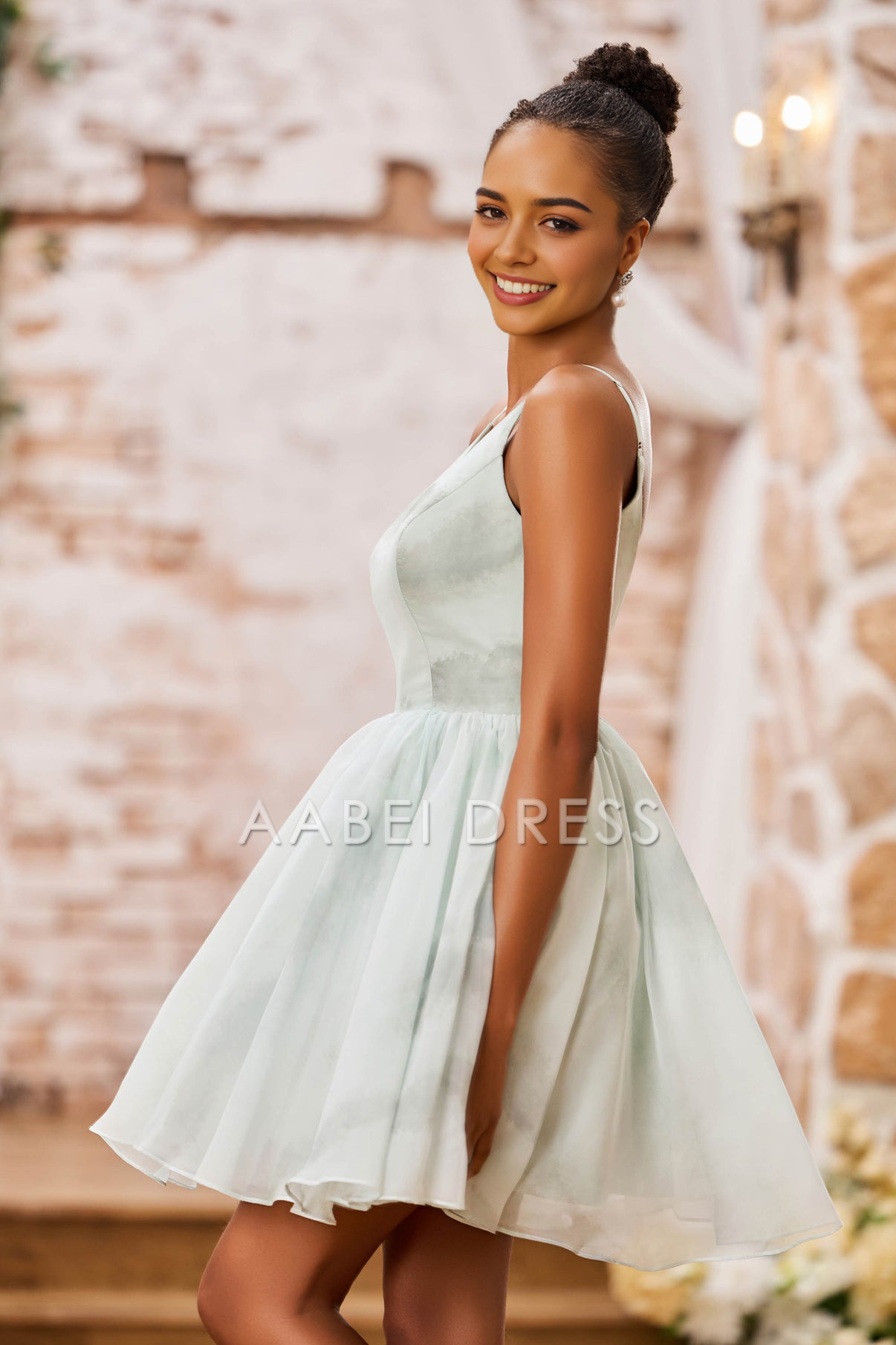 AABEI DRESS Short Dress Elegant A-Line V-Neck Spaghetti Straps Backless Simple New Homecoming Dress