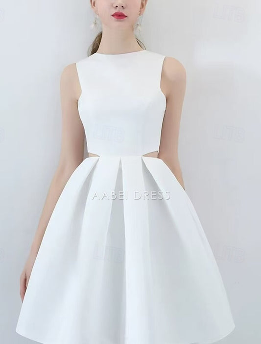 AABEI DRESS New Homecoming Dress Elegant A-Line Boat Neck Formal Wedding Guest Sleeveless Pleats Hollow Out Short Prom Dresse