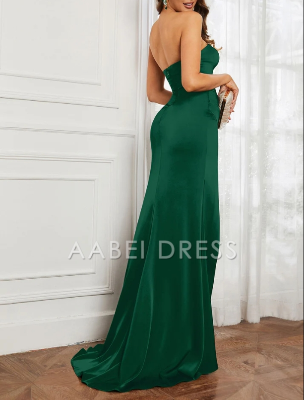 AABEI DRESS Mermaid Strapless Sweep Train Gown Side Fork Detachable shawl Fashion Evening Dress