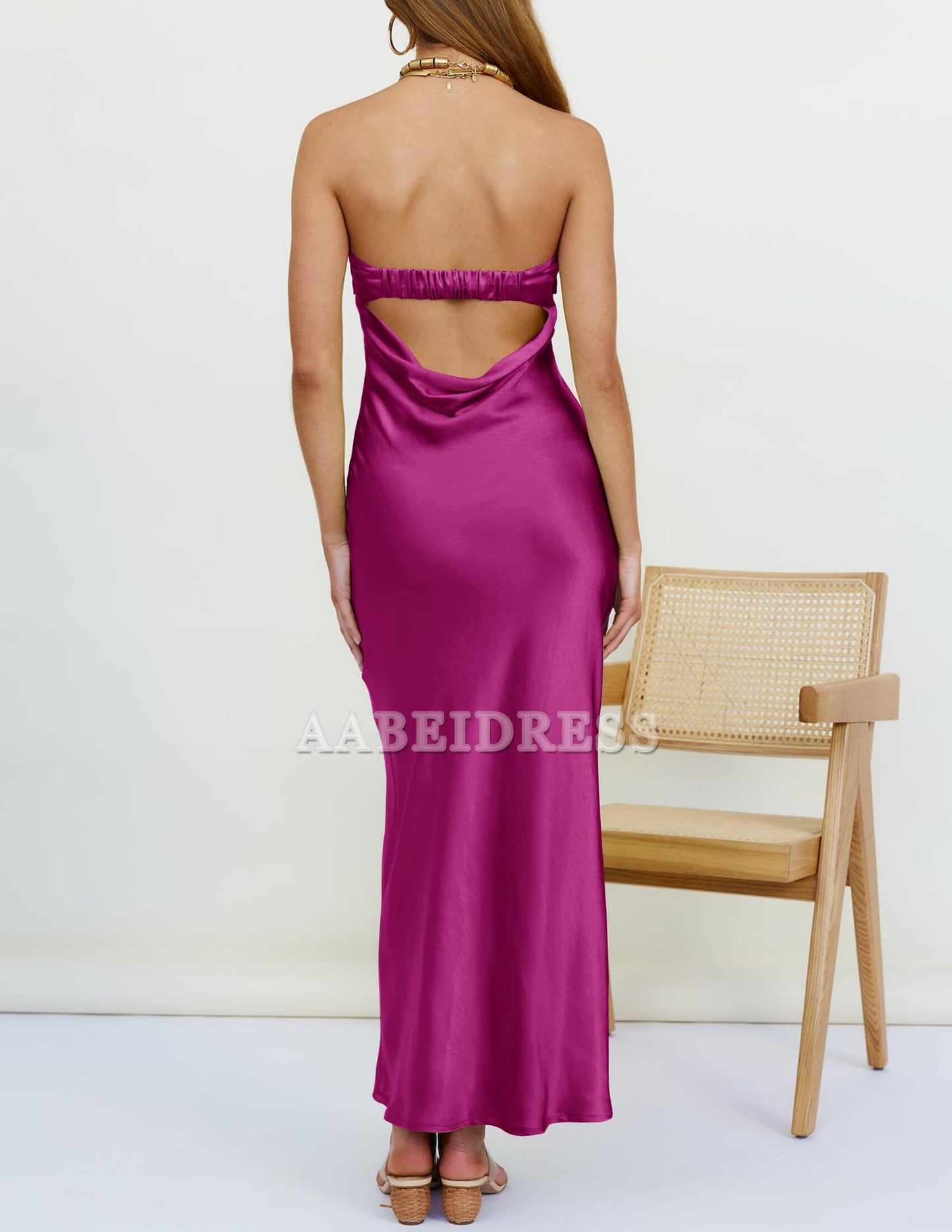Prom Dress High Quality Strapless Satin Bodycon Backless Maxi Dress Charming Wedding Guest Dresses Formal Wear Dresses