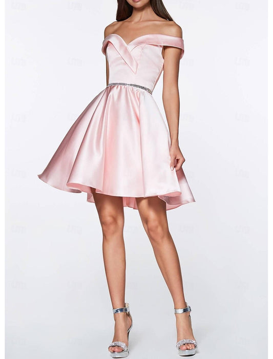 AABEI DRESS New Homecoming Dress A-Line Sweetheart Off Shoulder Cocktail Dresses Graduation Sleeveless Satin with Crystals Elegant Short Prom Dresse