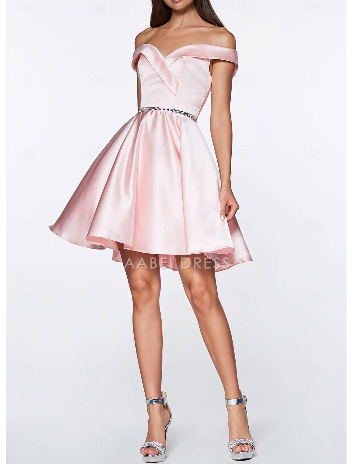 AABEI DRESS New Homecoming Dress A-Line Sweetheart Off Shoulder Cocktail Dresses Graduation Sleeveless Satin with Crystals Elegant Short Prom Dresse