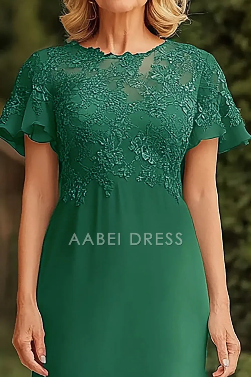 AABEI DRESS Mother Of The Bride Dress Lace Scoop Long Short Sleeves Ruched Elegant Formal Wear Dresse
