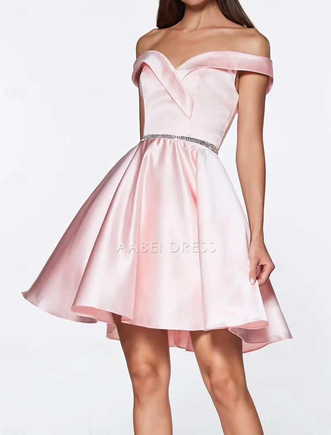 AABEI DRESS New Homecoming Dress A-Line Sweetheart Off Shoulder Cocktail Dresses Graduation Sleeveless Satin with Crystals Elegant Short Prom Dresse