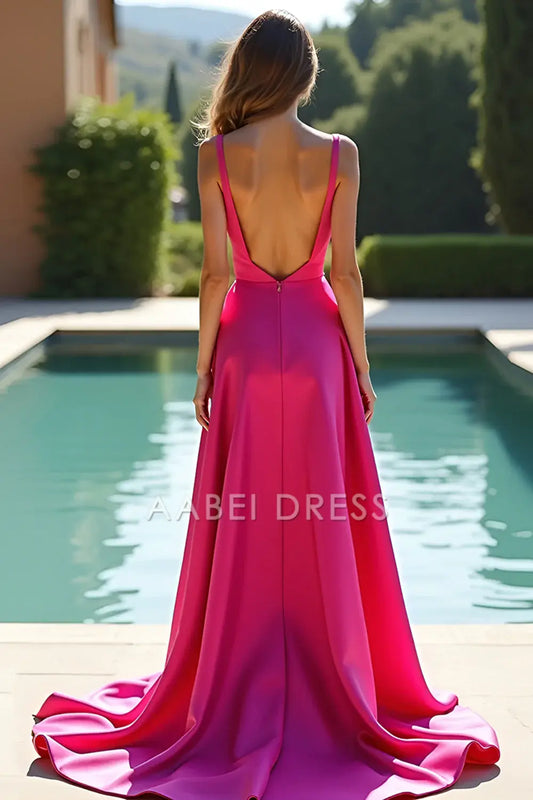 AABEI DRESS Hot Sale Prom Dress Fashion A Line Spaghetti Strap Sweetheart Backless Long With Slit Formal Dress