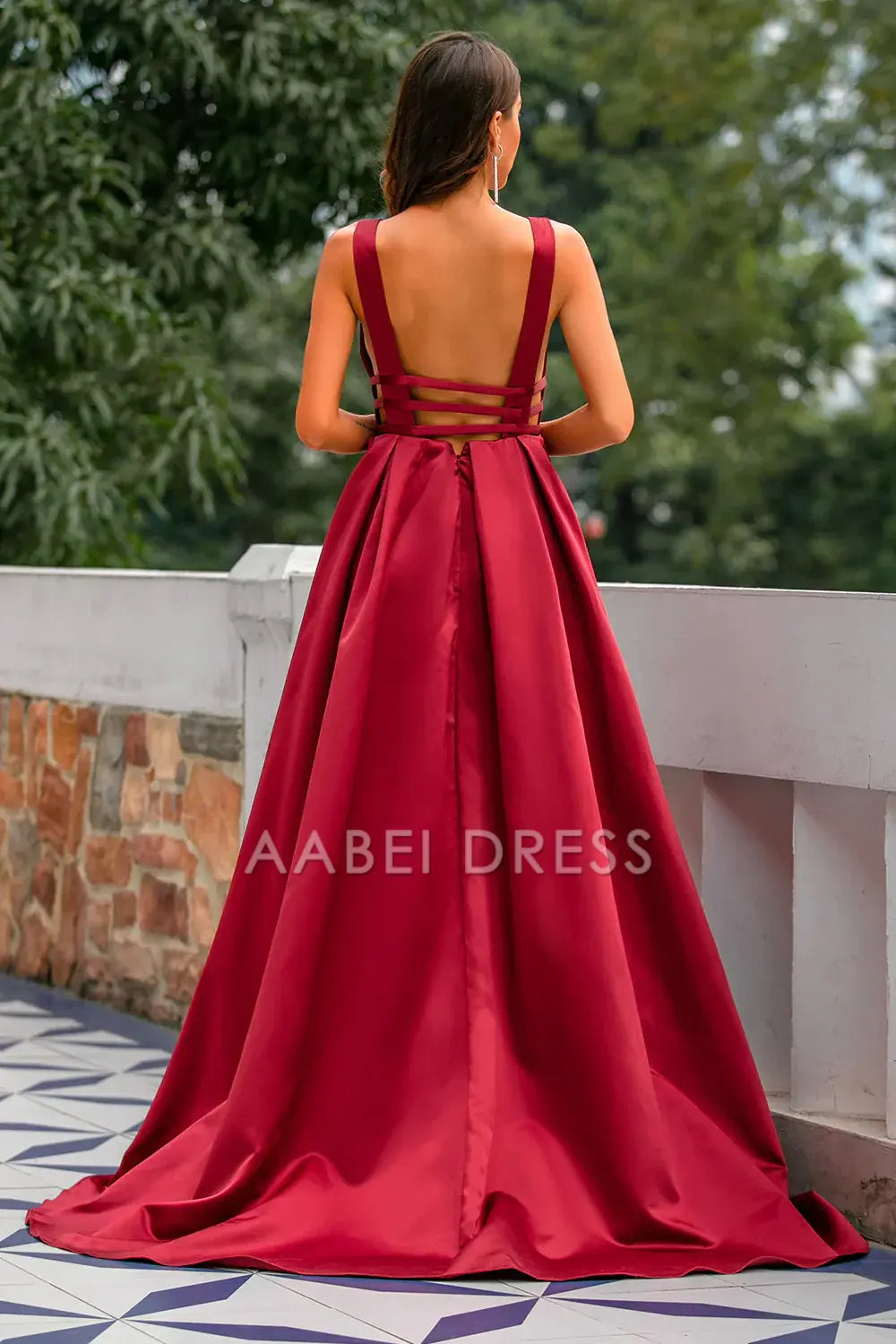 AABEI DRESS Hot Sale Prom Dress Charming Deep V Neck Backless Sexy Sweep Train Formal Dress
