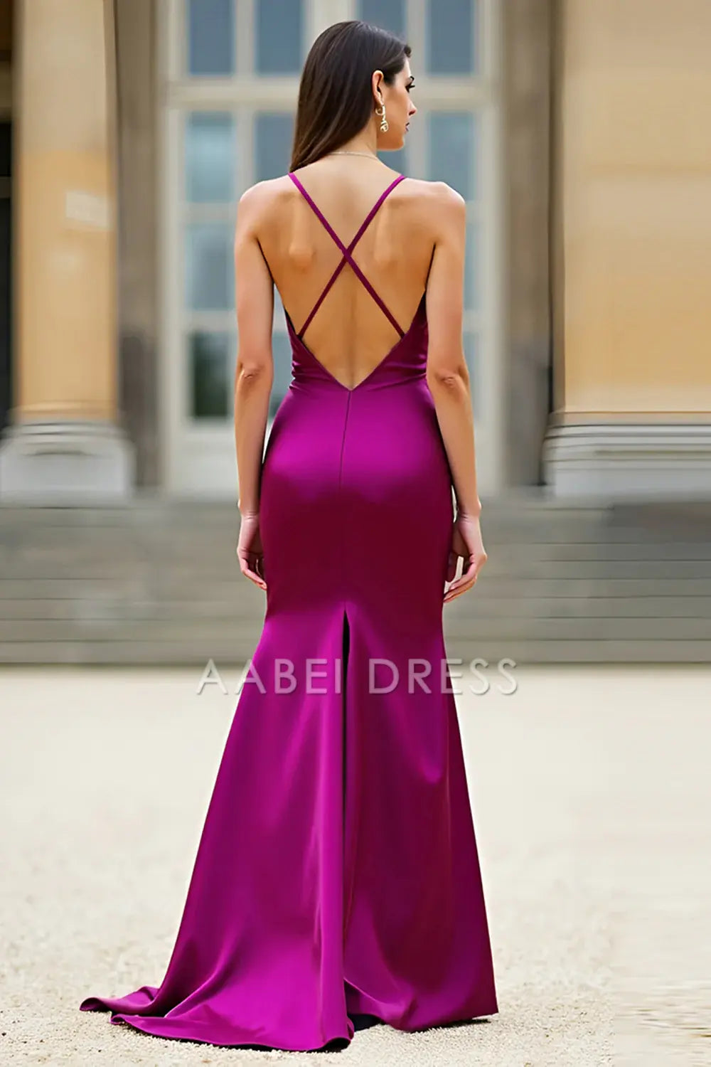 AABEI DRESS Hot Sale Prom Dress Elegant Simple Mermaid Sheath Deep V Neck Spaghetti Straps Backless Long Formal Dress