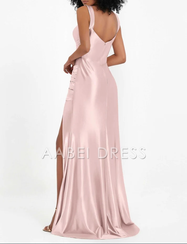 AABEI DRESS Fashion Mermaid Sweetheart Sleeveless Pleated Bodycon High Slit Satin Sweep Train High Quality Evening Dress