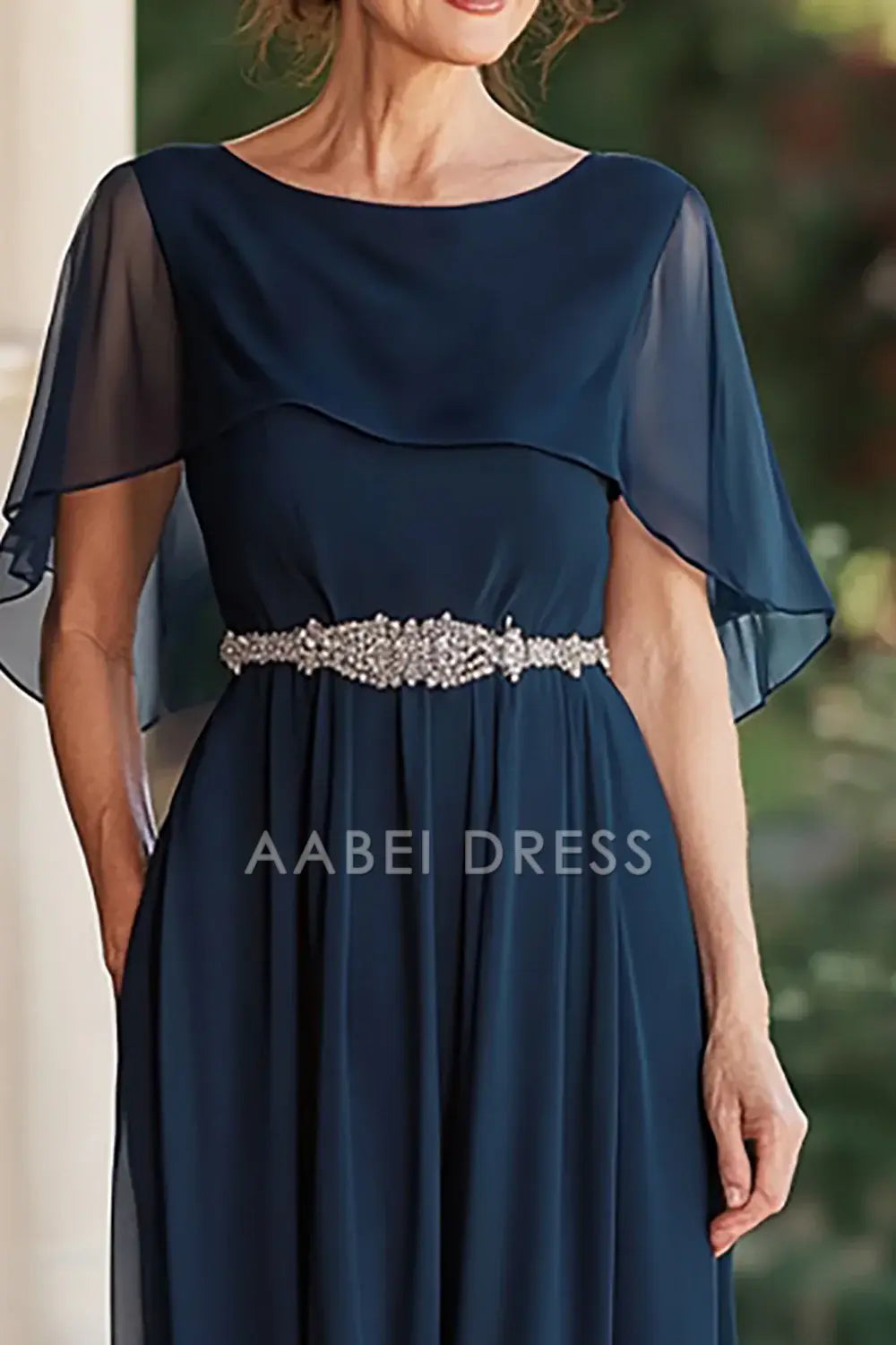 AABEI DRESS Mother Of The Bride Dress Scoop Beadwork Chiffon Ruched Elegant Long Formal Wear Dresse
