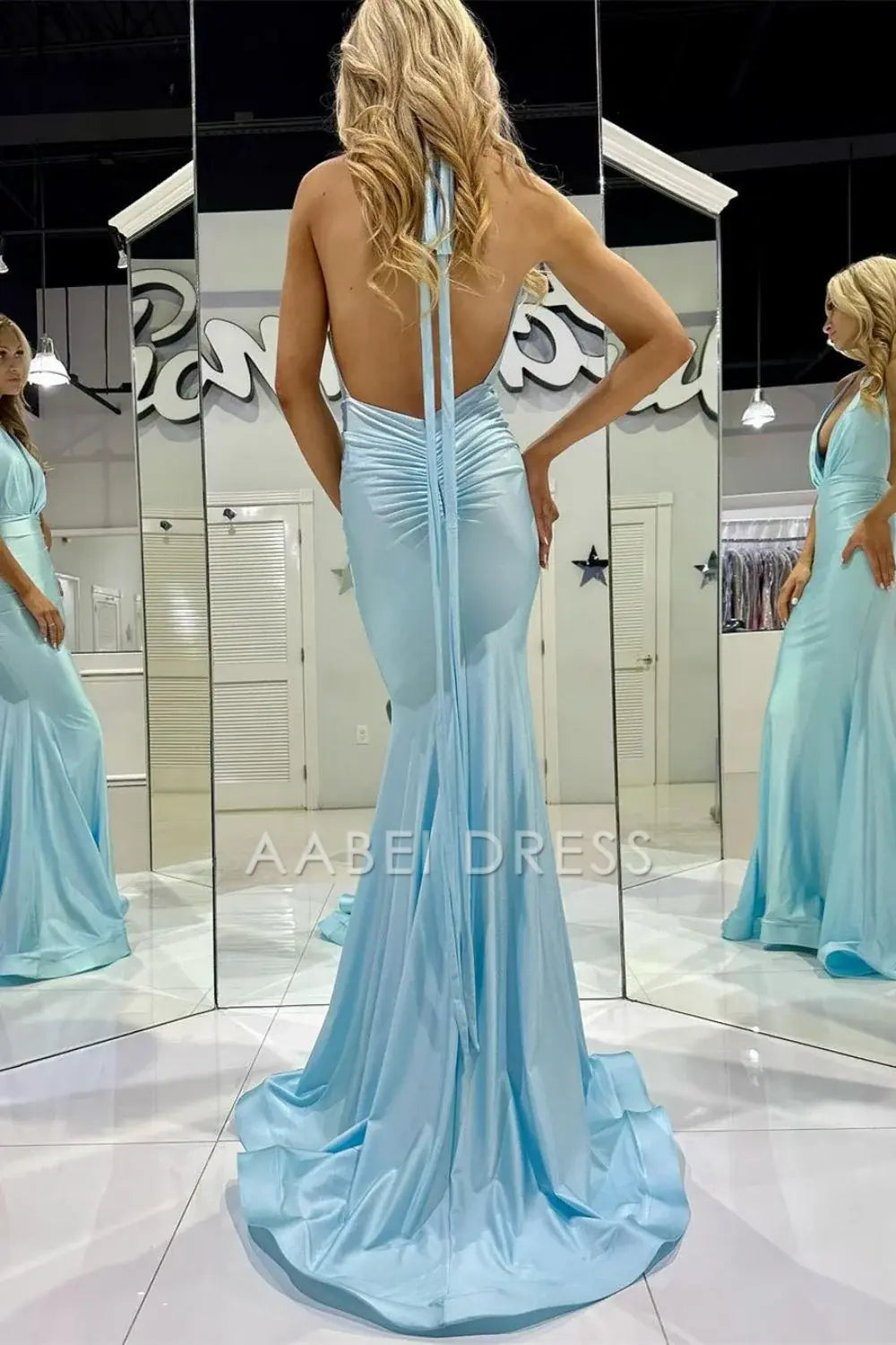 AABEI DRESS Hot Sale Prom Dress Trendy Mermaid Halter Neck Pleated Backless Long Elegant Formal Dress