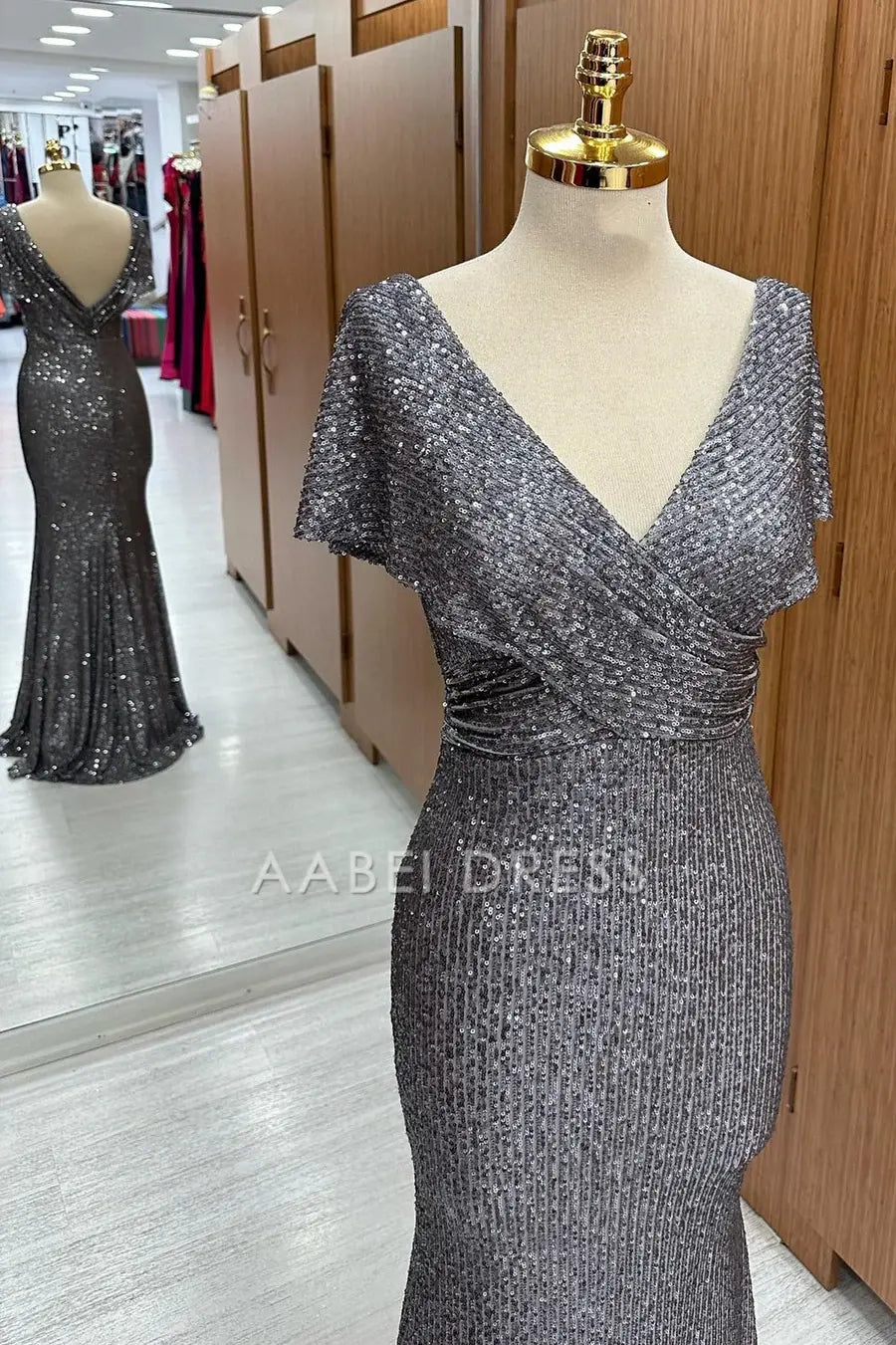 AABEI DRESS High Quality Mother of The Bride Dress Sequin Surplice Neck Charming Mermaid Fashion Dress Formal Dress