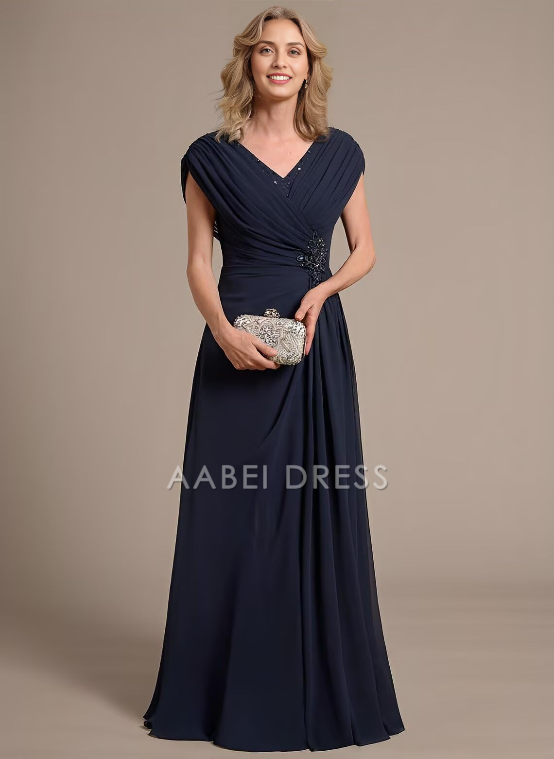 AABEI DRESS High Quality Mother of The Bride Dress A Line V Neck Chiffon Ruched Long Exquisite Modern Dresses Formal Dresses