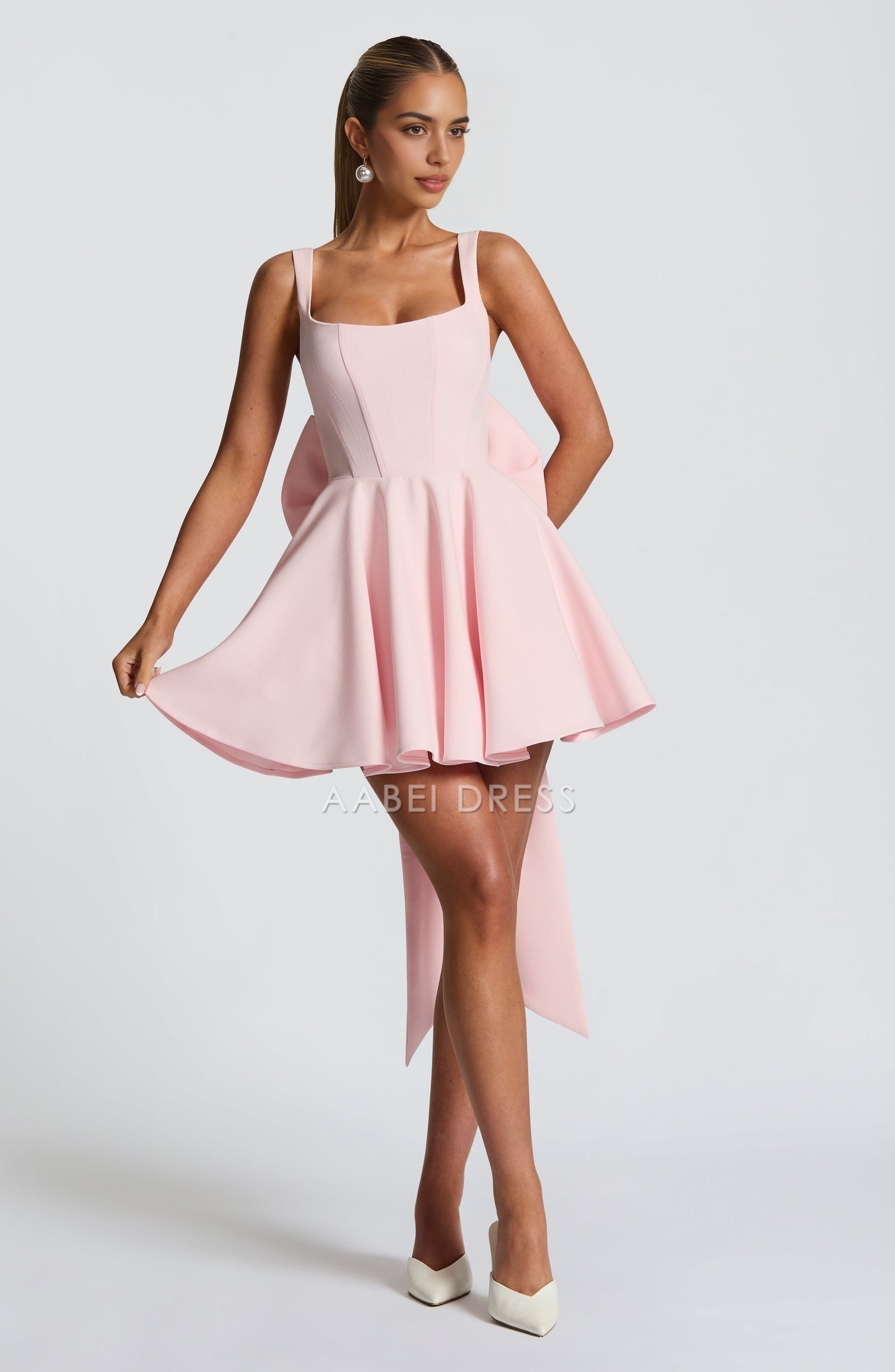 AABEI DRESS Hot Sale Homecoming Dress Fashion A Line Square Neckline Boning Bodice Adjustable Shoulder Straps Backless Bow Mini Dress Cute Short Prom Dresse