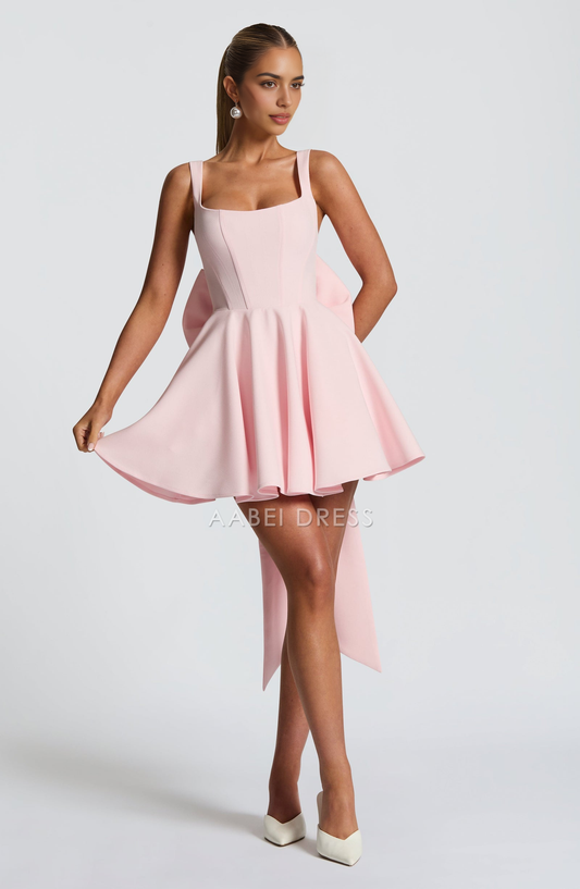AABEI DRESS Hot Sale Homecoming Dress Fashion A Line Square Neckline Boning Bodice Adjustable Shoulder Straps Backless Bow Mini Dress Cute Short Prom Dresse