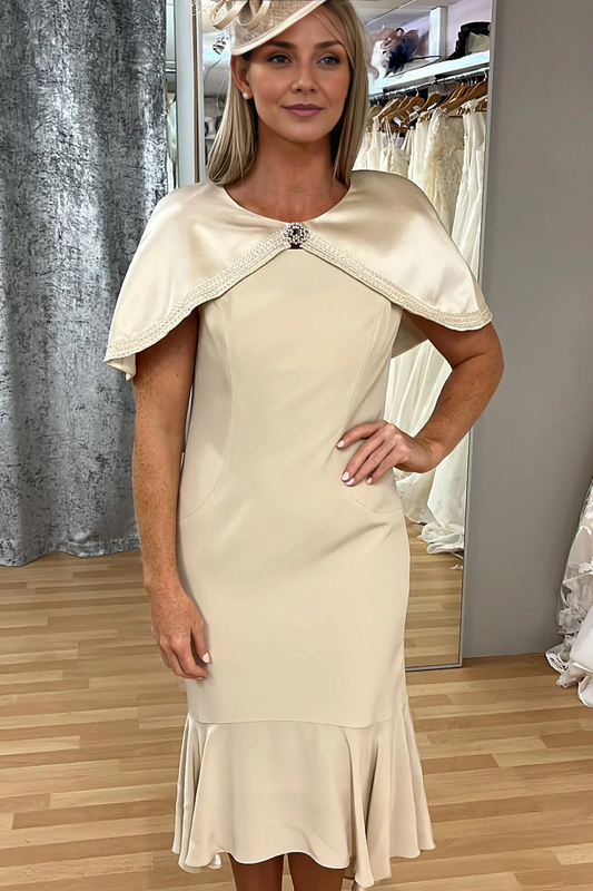 AABEI DRESS High Quality Mother of The Bride Dress Round Neckline Cap Sleeve Mermaid with Cape Elegant Dress Formal Dress
