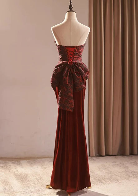 Vintage Mermaid Strapless Sweetheart Lace Up Long Bridesmaid Gown