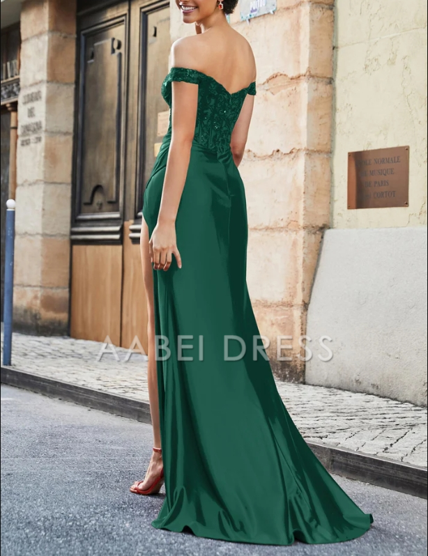 AABEI DRESS Charming Mermaid Off-the-Shoulder Sleeveless Pleated Sweep Train Retro Fashion Evening Dress