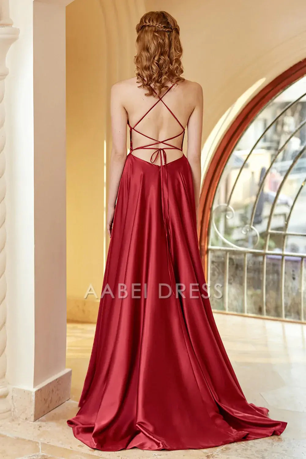 AABEI DRESS Hot Sale Prom Dress Elegant A Line V Neck Spaghetti Straps Backless Simple Formal Dress