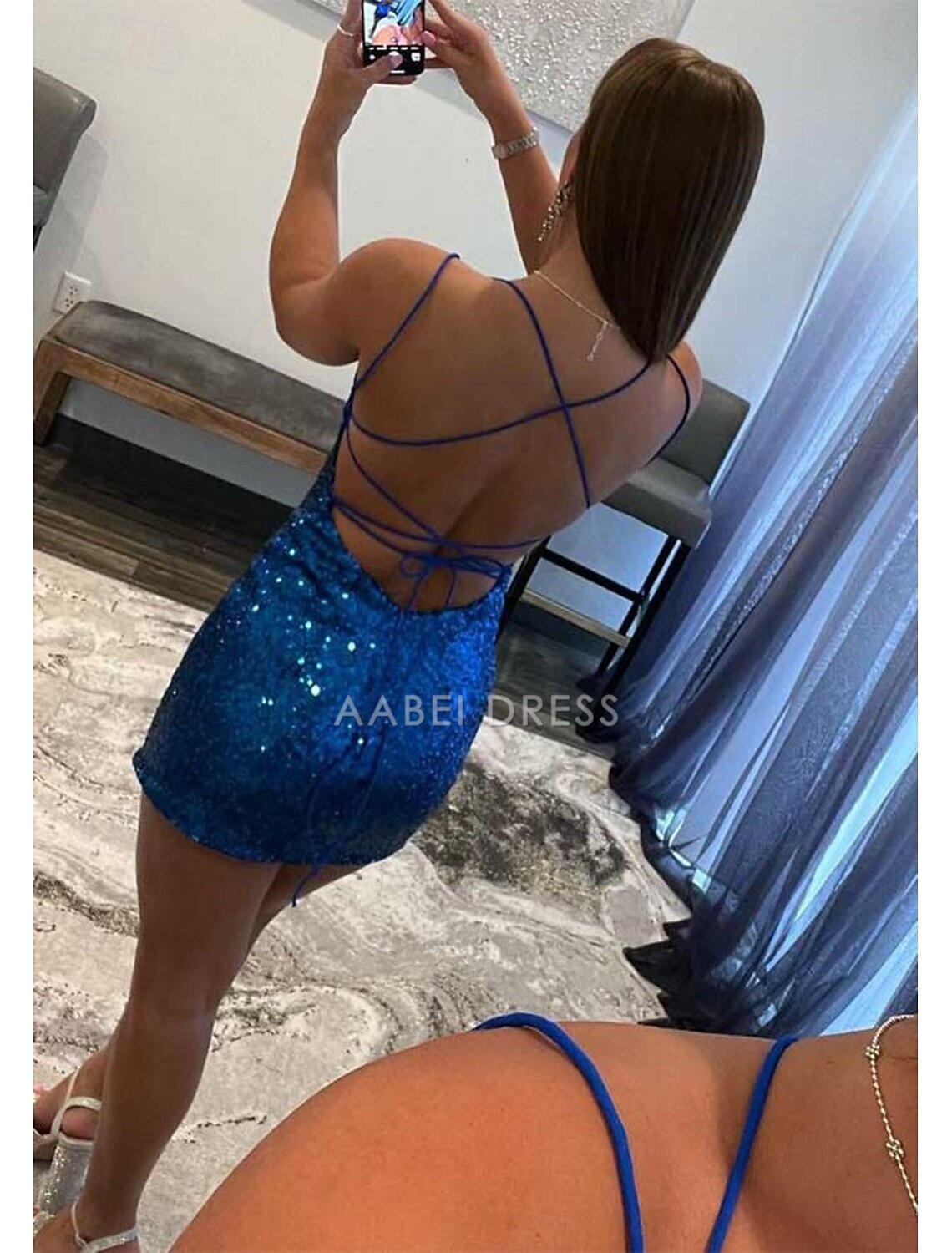 AABEI DRESS New Homecoming Dress Sheath Party Dress Graduation Sleeveless Sweetheart Backless with Criss Cross Sequin Strappy Short Prom Dresses