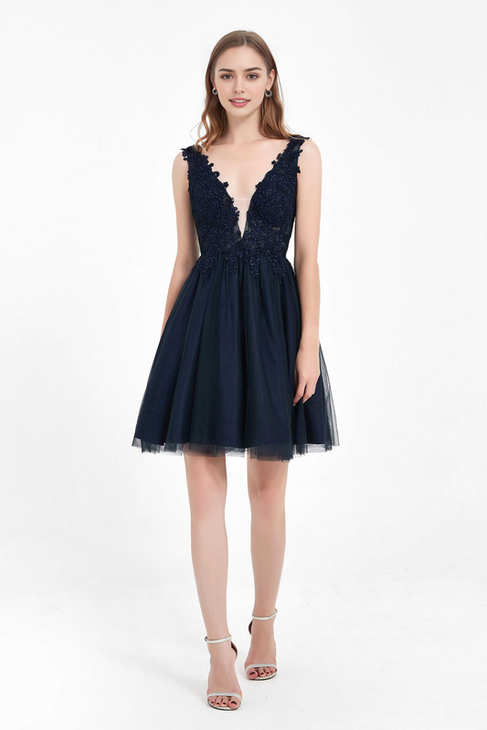 AABEI DRESS Short Dress Exquisite A Line V Neck Sleeveless Backless Lace Applique Tulle Cute New Homecoming Dress
