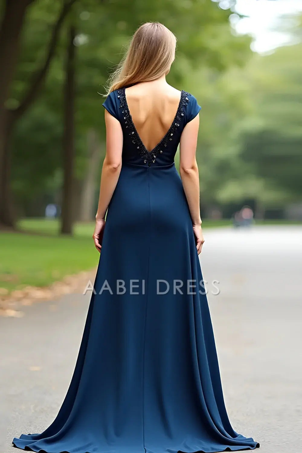 AABEI DRESS Mother Of The Bride Dress A Line V-Neck Cap Sleeves Beadwork Retro Long Formal Wear Dresse