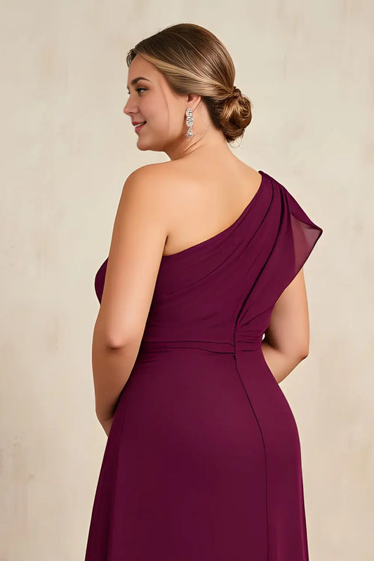 Wedding Guest Dress Fashion Burgundy Sheath One Shoulder Sleeveless with Beading Asymmetry High Low Ruched Hem Plus Size Hot Sale Long Mother of the Bride Dress