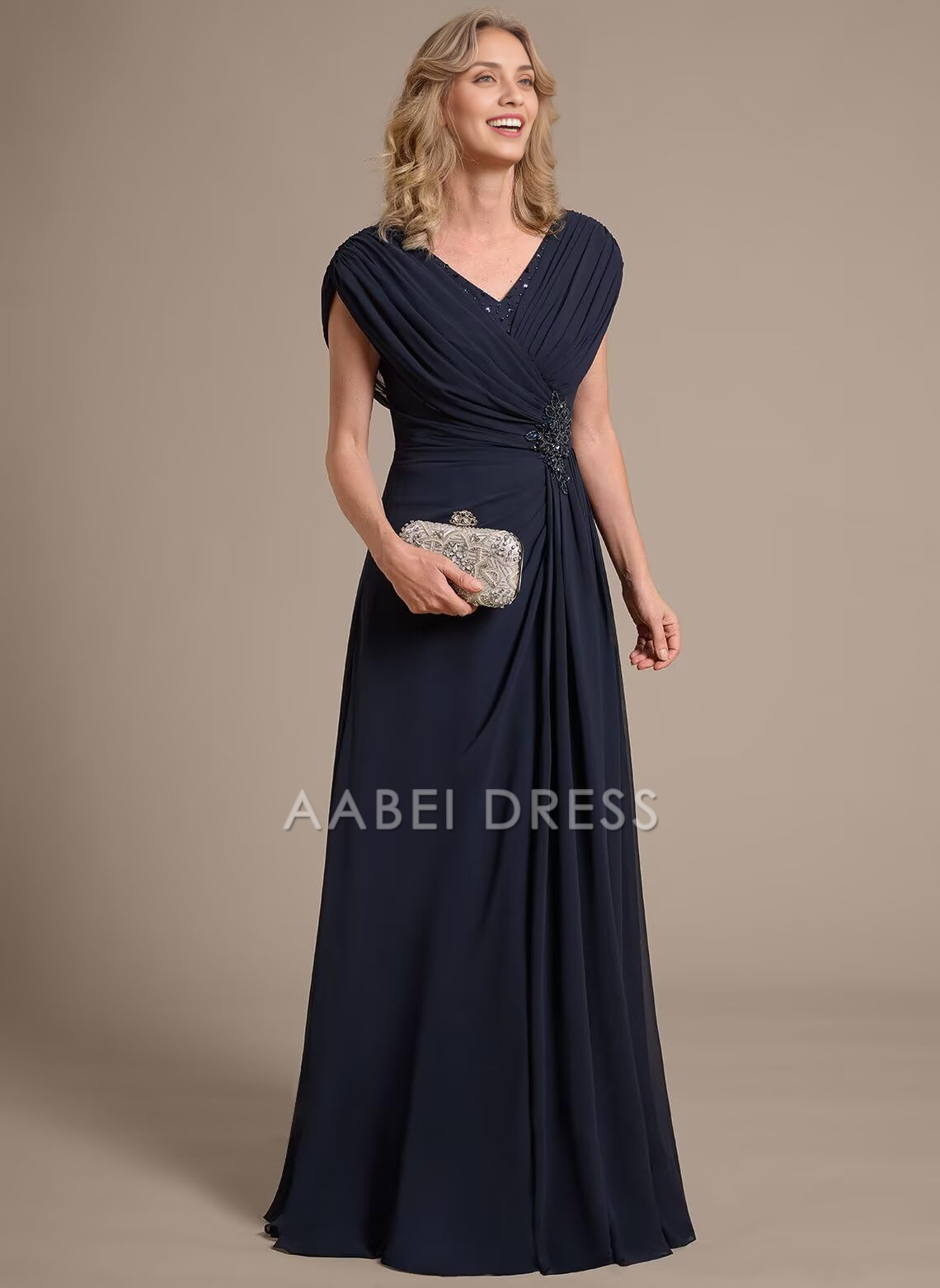 AABEI DRESS High Quality Mother of The Bride Dress A Line V Neck Chiffon Ruched Long Exquisite Modern Dresses Formal Dresses