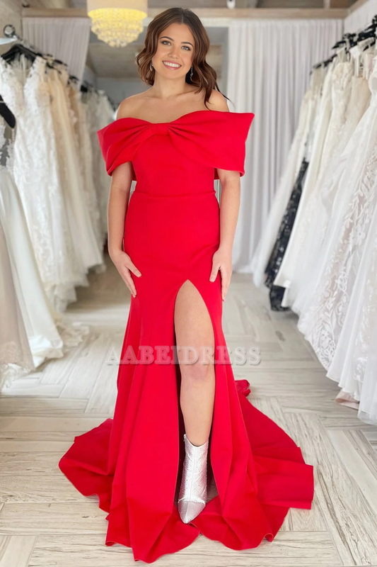 Evening Dress Off-the-Shoulder Bow Mermaid Cultivate oneself Gown with Slit Elegant Exquisite Sweet Formal Women's Dresses