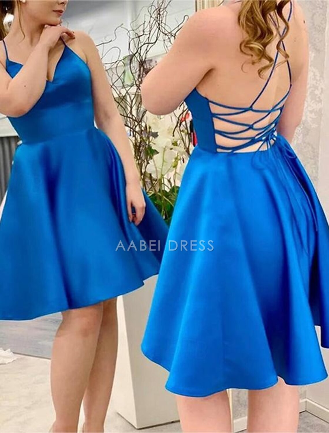 AABEI DRESS New Homecoming Dress A-Line Minimalist Dress Graduation Knee Length Sleeveless V Neck Backless with Criss Cross Strappy Short Prom Dresses