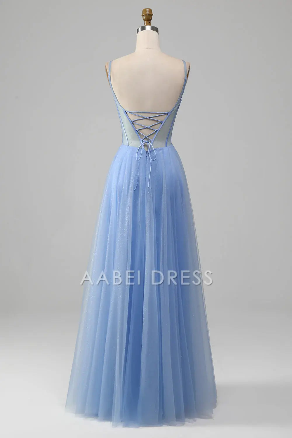 AABEI DRESS Hot Sale Prom Dress Exquisite A-Line V Neck Sleeveless Backless Tulle Appliques Long Party Dress