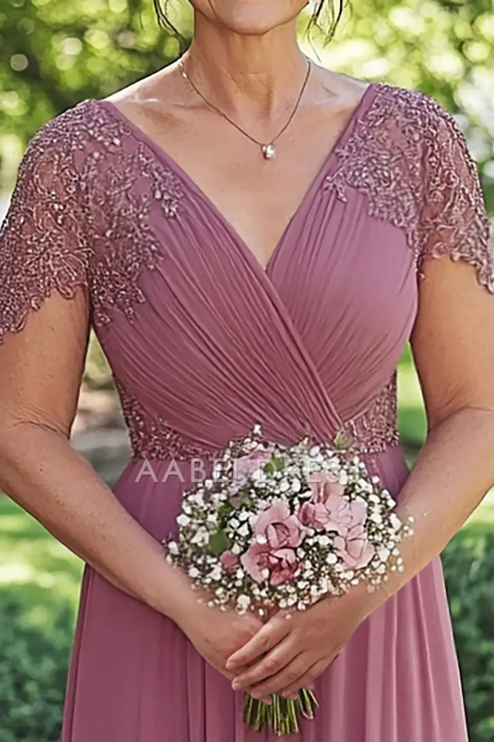 AABEI DRESS Mother Of The Bride Dress Sparkly A-Line Wrap Sequined Short Sleeves Chiffon Retro Long Formal Wear Dresse
