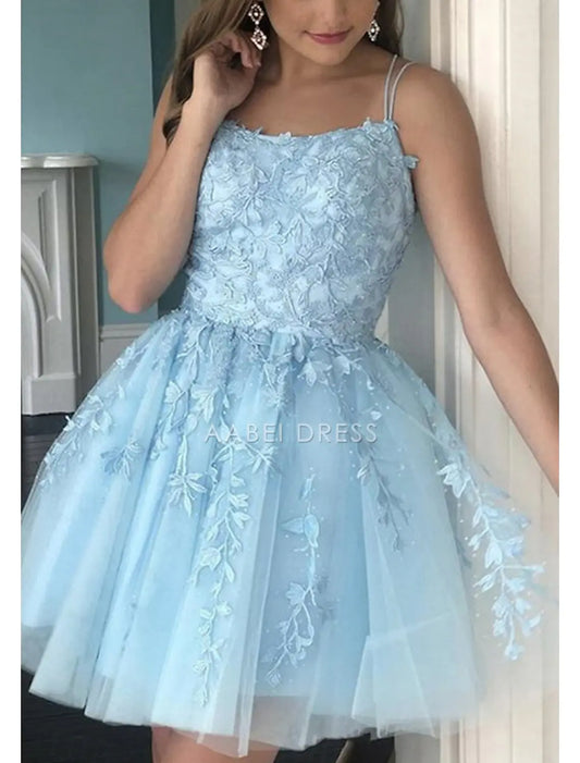 AABEI DRESS New Homecoming Dress A-Line Party Dress Graduation Sleeveless Spaghetti Strap Backless Lace Appliques Short Prom Dresses