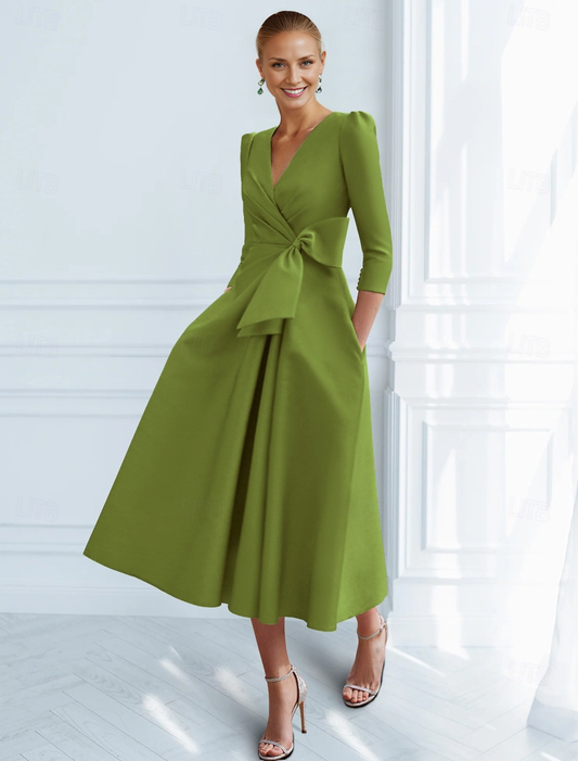 AABEI DRESS Wedding Guest Dress Elegant A-Line V Neck Ankle Length 3/4 Length Sleeve Fashion Mother of the Bride Dress