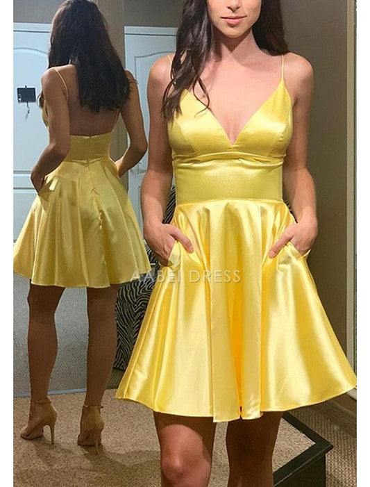 AABEI DRESS New Homecoming Dress A-Line Graduation Sleeveless V Neck Spaghetti Strap Backless Elegant Simple Short Prom Dresses