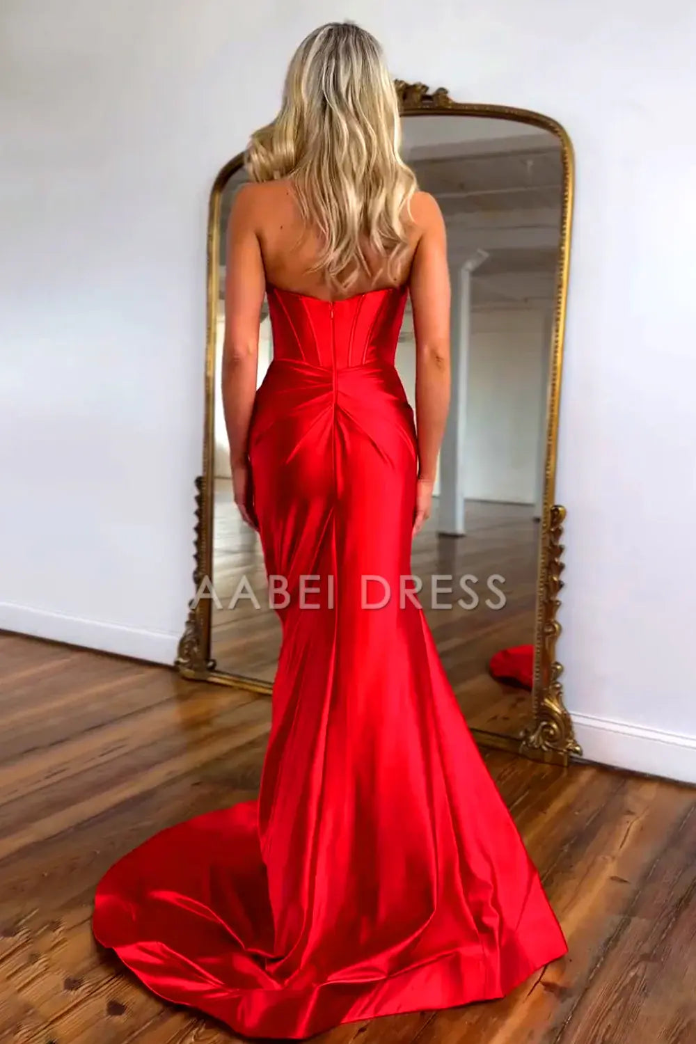 AABEI DRESS Prom Dress Cute Mermaid Strapless Long Satin Pleated With Slit And Bowknot Elegant Formal Dress