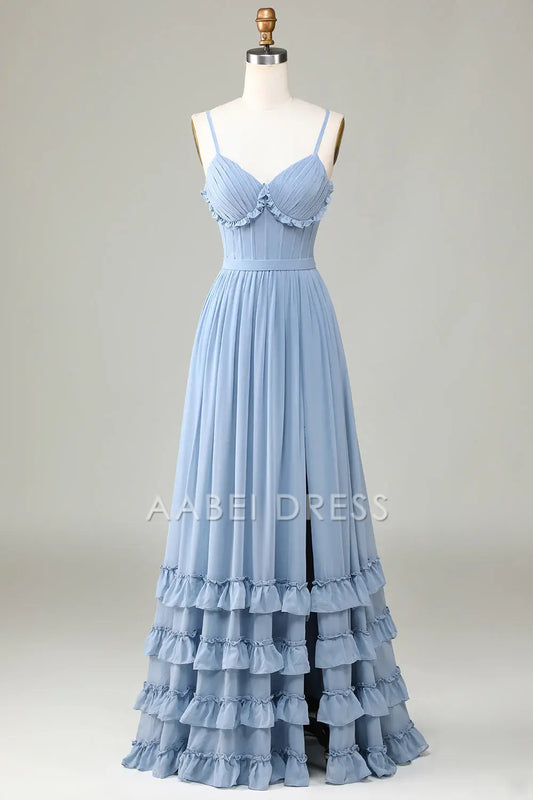 AABEI DRESS Hot Sale Prom Dress Elegant A Line Corset Spaghetti Straps Criss Cross Back Ruched Long Party Dress