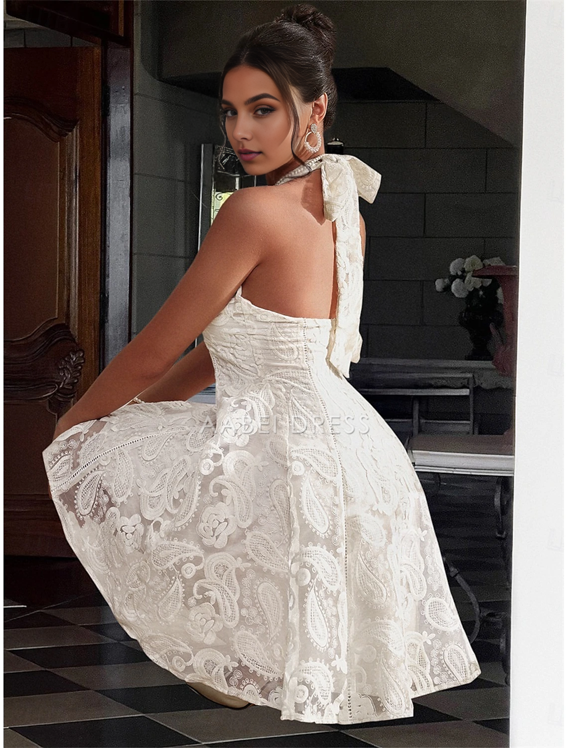AABEI DRESS New Homecoming Dress A-Line Elegant Formal Sleeveless Halter Neck Lace Backless Fashion Short Prom Dresse