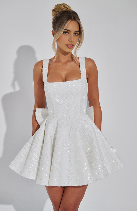 AABEI DRESS Hot Sale Homecoming Dress Sequin Square Neckline Sleeveless Adjustable Shoulder Straps Bow Back Sparkle Mini Dress Cute Short Prom Dresse