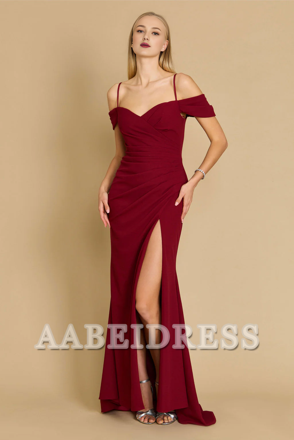 AABEI DRESS Bridesmaid Dresses Elegant Long Sweetheart Off The Shoulder Pleated Wrap High Slit Wedding Guests Dresses